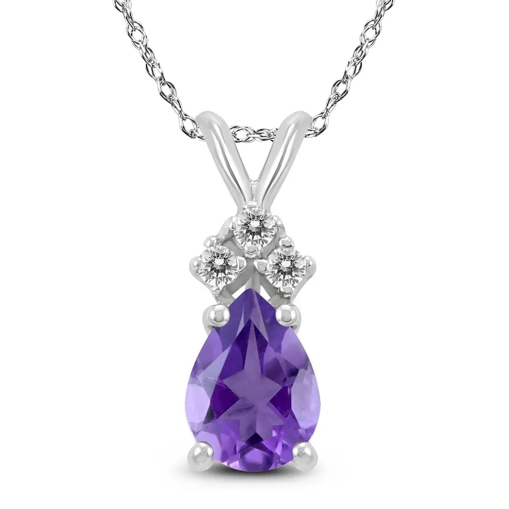 14K White Gold 6x4MM Pear Amethyst and Diamond Pendant sold by Zulily