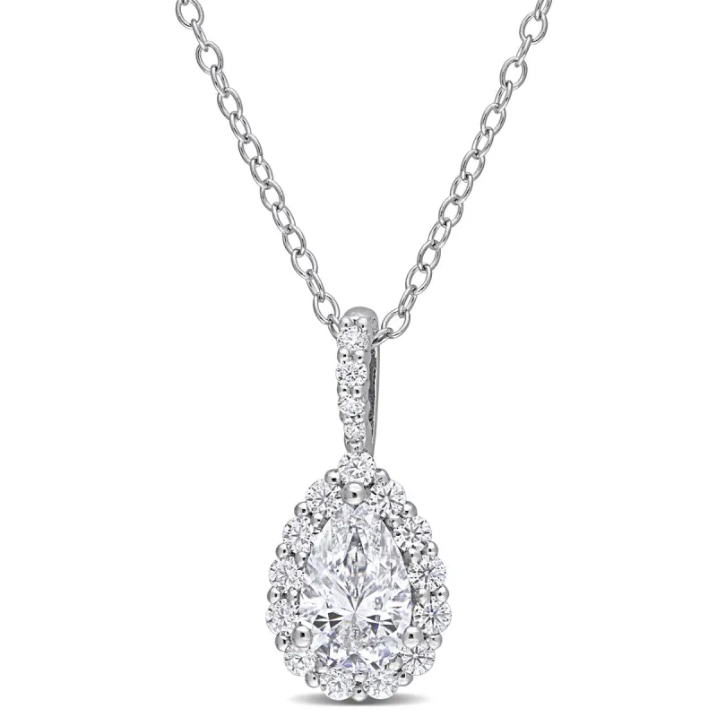 Miadora 1 1/3ct DEW Pear-cut Moissanite Halo Teardrop Necklace in Sterling Silver sold by Zulily