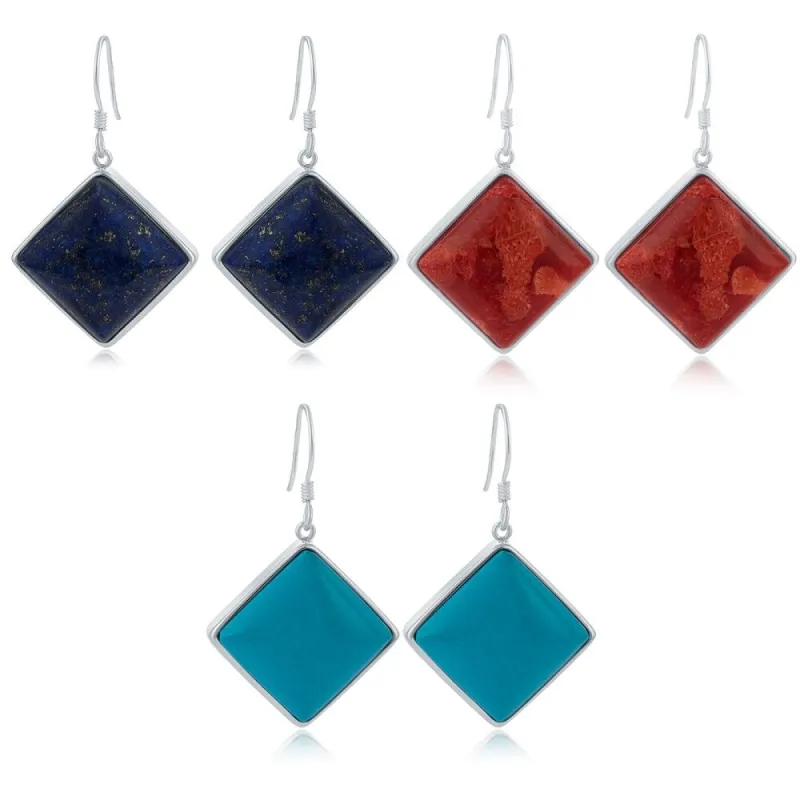 Sterling Silver Square Choice of Gemstone Dangling Earrings sold by Zulily