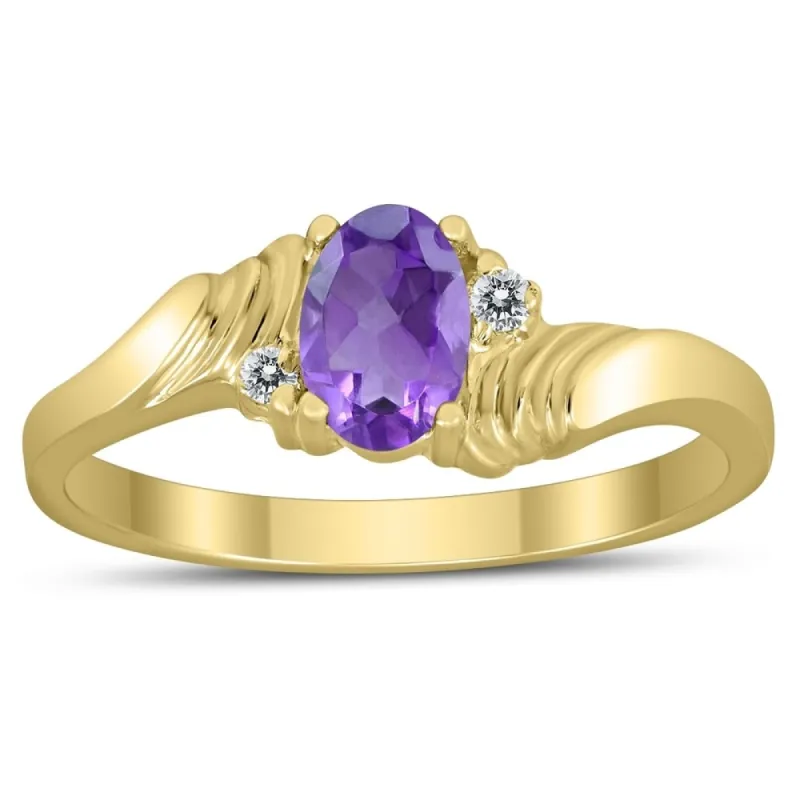 6X4MM Amethyst and Diamond Wave Ring in 10K Yellow Gold sold by Zulily