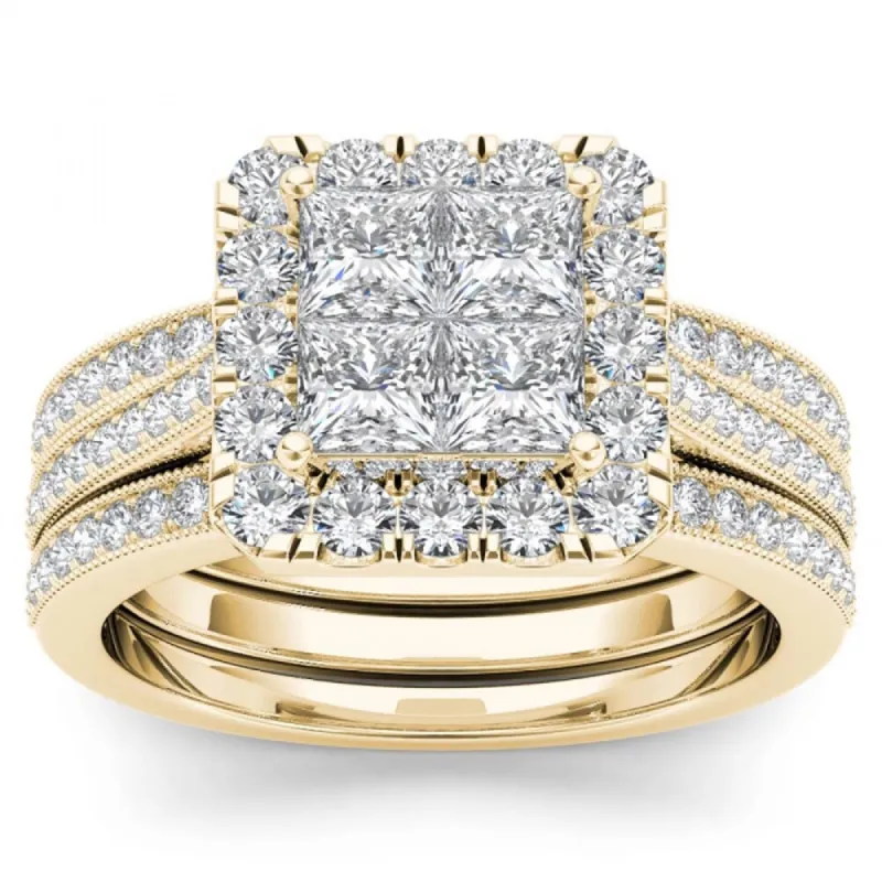 De Couer 14k Yellow Gold 1 1/2ct TDW Diamond Halo Bridal Set sold by Zulily