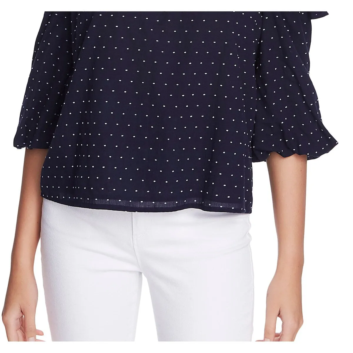 1.STATE Women's Ruffle Halter Neck Clip Dot Top Blue Size Large sold by Zulily product image thumbnail 3