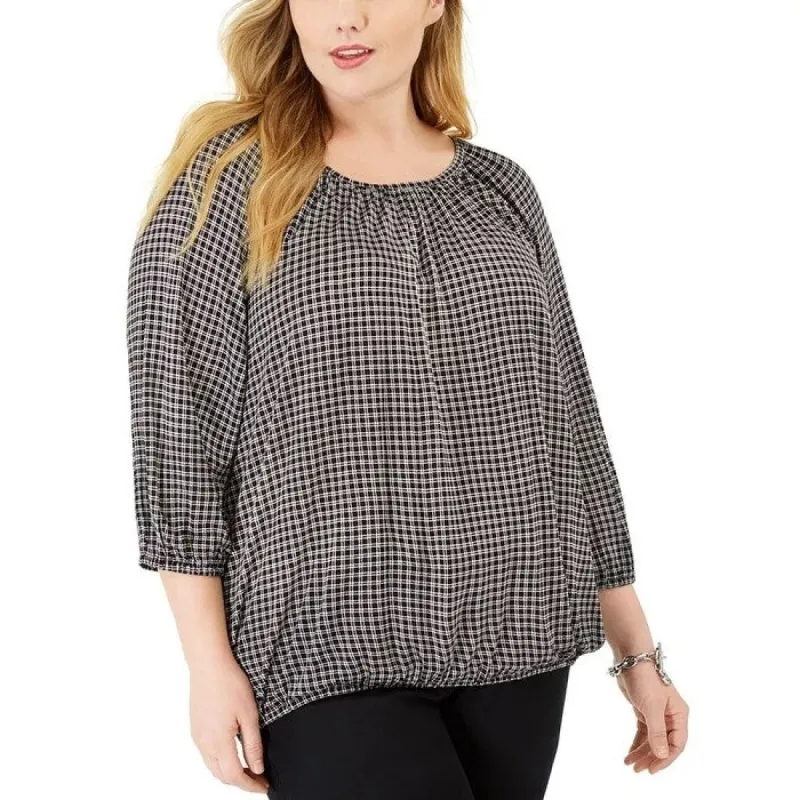 Michael Kors Women's Plus Boho Check Print Peasant Top Silver Size 0X sold by Zulily