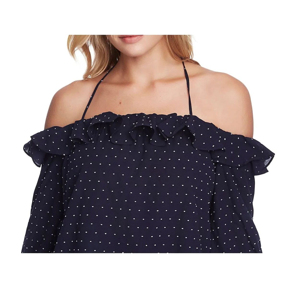 1.STATE Women's Ruffle Halter Neck Clip Dot Top Blue Size Large sold by Zulily product image thumbnail 2