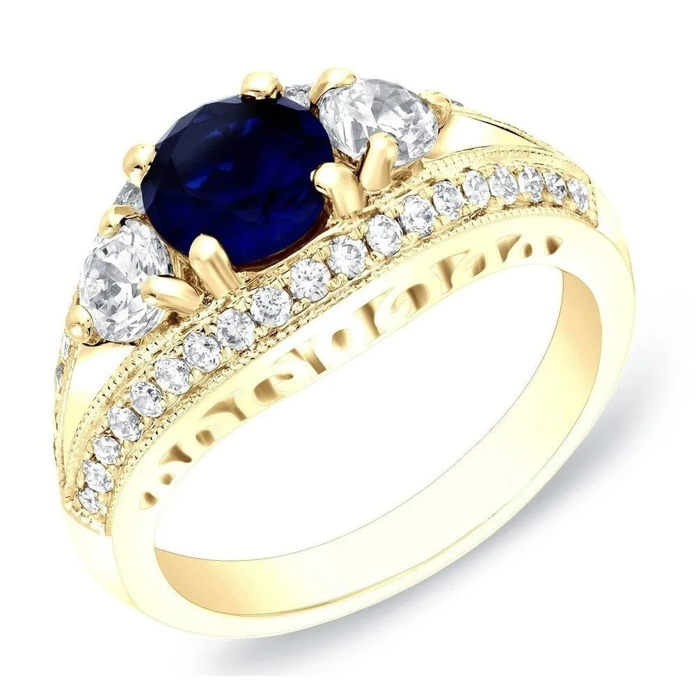 Auriya 14k Gold 1ct Vintage Sapphire 3-Stone Diamond Engagement Ring 1/2ctw Split-Shank sold by Zulily product image thumbnail 2