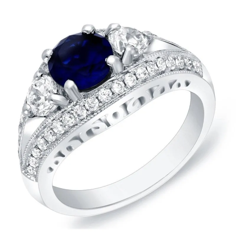 Auriya 14k Gold 1ct Vintage Sapphire 3-Stone Diamond Engagement Ring 1/2ctw Split-Shank sold by Zulily