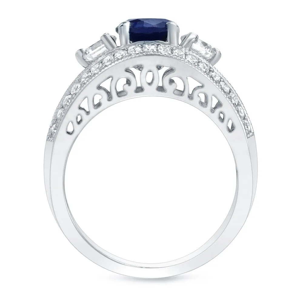 Auriya 14k Gold 1ct Vintage Sapphire 3-Stone Diamond Engagement Ring 1/2ctw Split-Shank sold by Zulily product image thumbnail 4