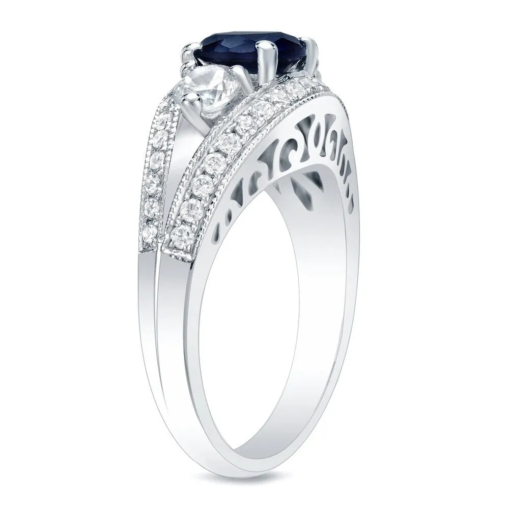 Auriya 14k Gold 1ct Vintage Sapphire 3-Stone Diamond Engagement Ring 1/2ctw Split-Shank sold by Zulily product image thumbnail 3