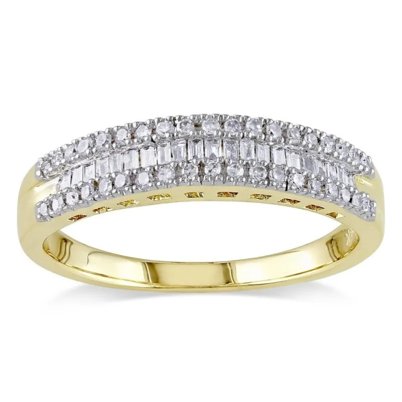 14k Yellow Gold 1/4ct TDW Baguette and Round-Cut Diamond 3-Row Anniversary Band by Miadora sold by Zulily