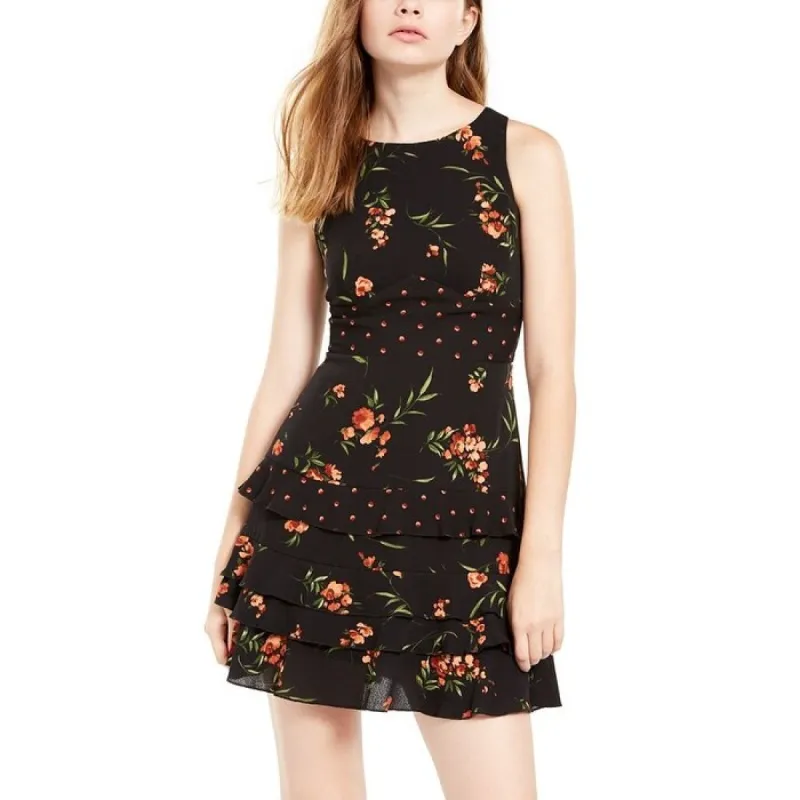 Teeze Me Women's Floral Sleeveless Jewel Neck Short Ruffled Dress Black Size 13 sold by Zulily