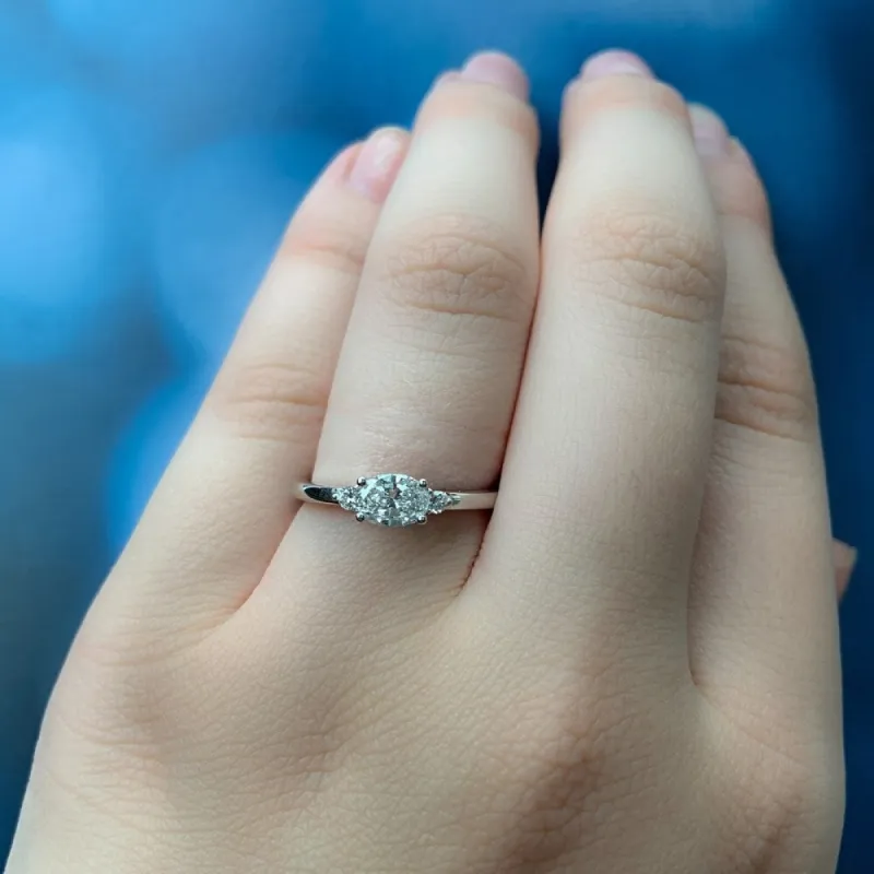 Miadora 18k White Gold 3/5ct TDW Oval and Round-Cut Diamond 3-Stone Engagement Ring sold by Zulily