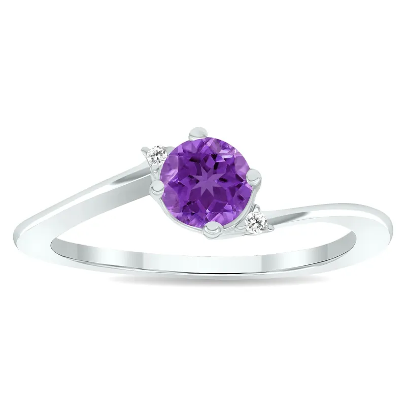 Women's Amethyst and Diamond Wave Ring in 10K White Gold sold by Zulily