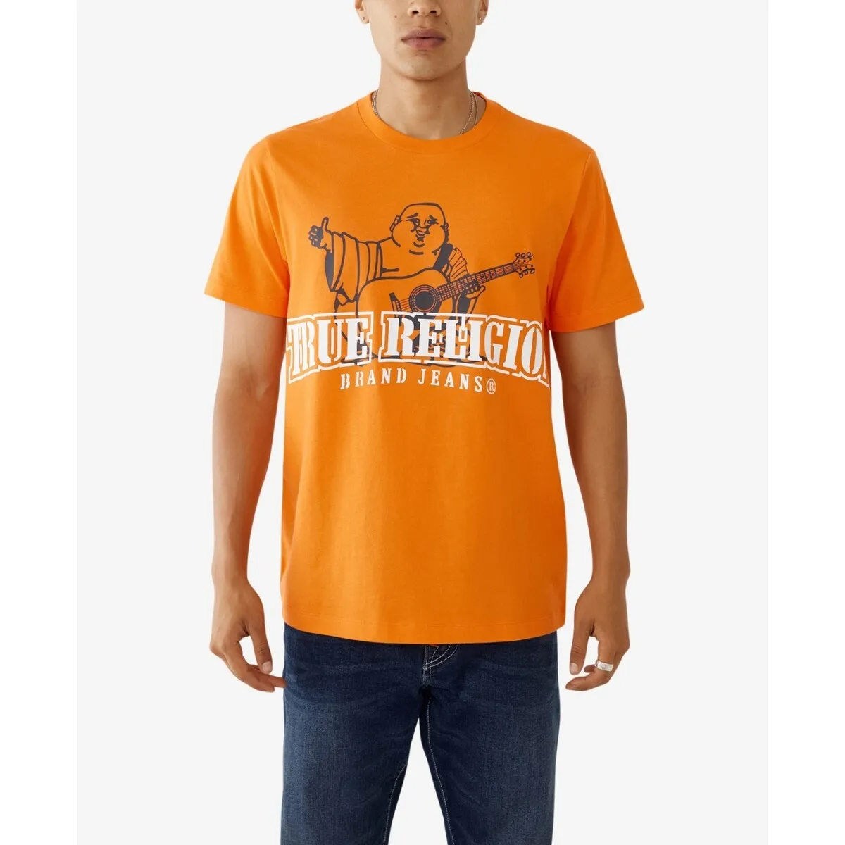 True Religion Men's Short Sleeves Buddha Stencil T-Shirt Orange Size Small sold by Zulily