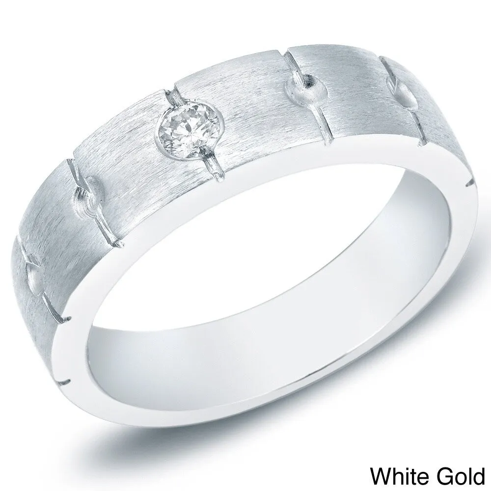 Auriya 14k Gold Men's Satin Finish 1/6ct TDW Diamond Wedding Band sold by Zulily