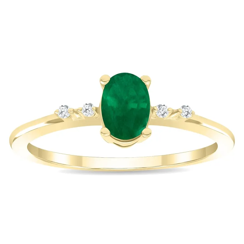 Women's Oval Shaped Emerald and Diamond Sparkle Ring in 10K Yellow Gold sold by Zulily