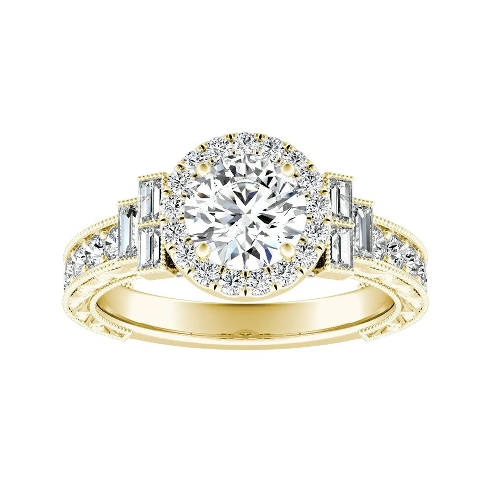 Auriya 14k Gold 14K Deco Vintage 3ct Moissanite Engagement Ring with 9/10ctw Halo Diamond sold by Zulily product image thumbnail 2