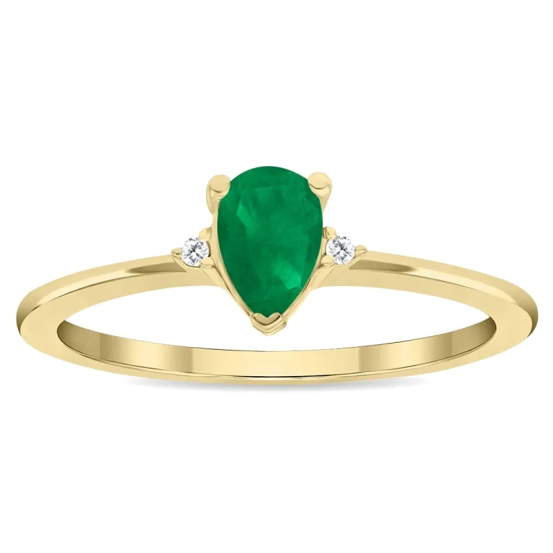 Women's Pear Shaped Emerald and Diamond Classic Band in 10K Yellow Gold sold by Zulily