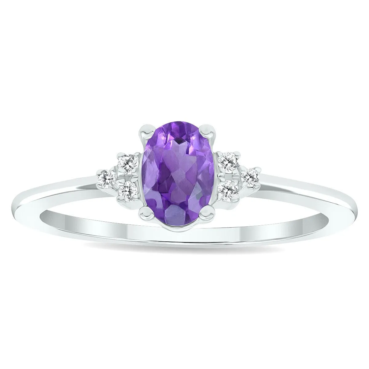Women's Amethyst and Diamond Half Moon Ring in 10K White Gold sold by Zulily