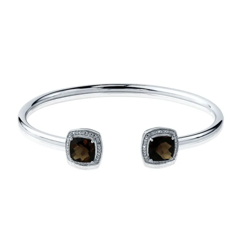 Auriya 4 1/4ct Cushion-Cut Smoky Quartz Gold over Silver Bangle Bracelet with Diamond Accents sold by Zulily