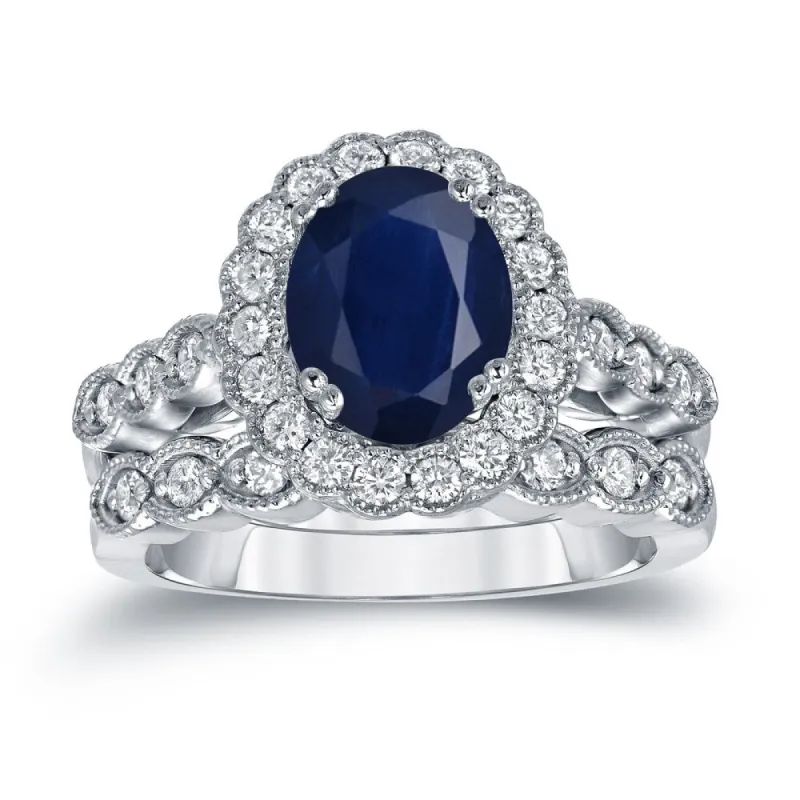 Auriya 14k Gold 2 1/2ct Oval Cut Blue Sapphire and 3/5ct TDW Diamond Brial Ring Set (H-I, SI1-SI2) sold by Zulily