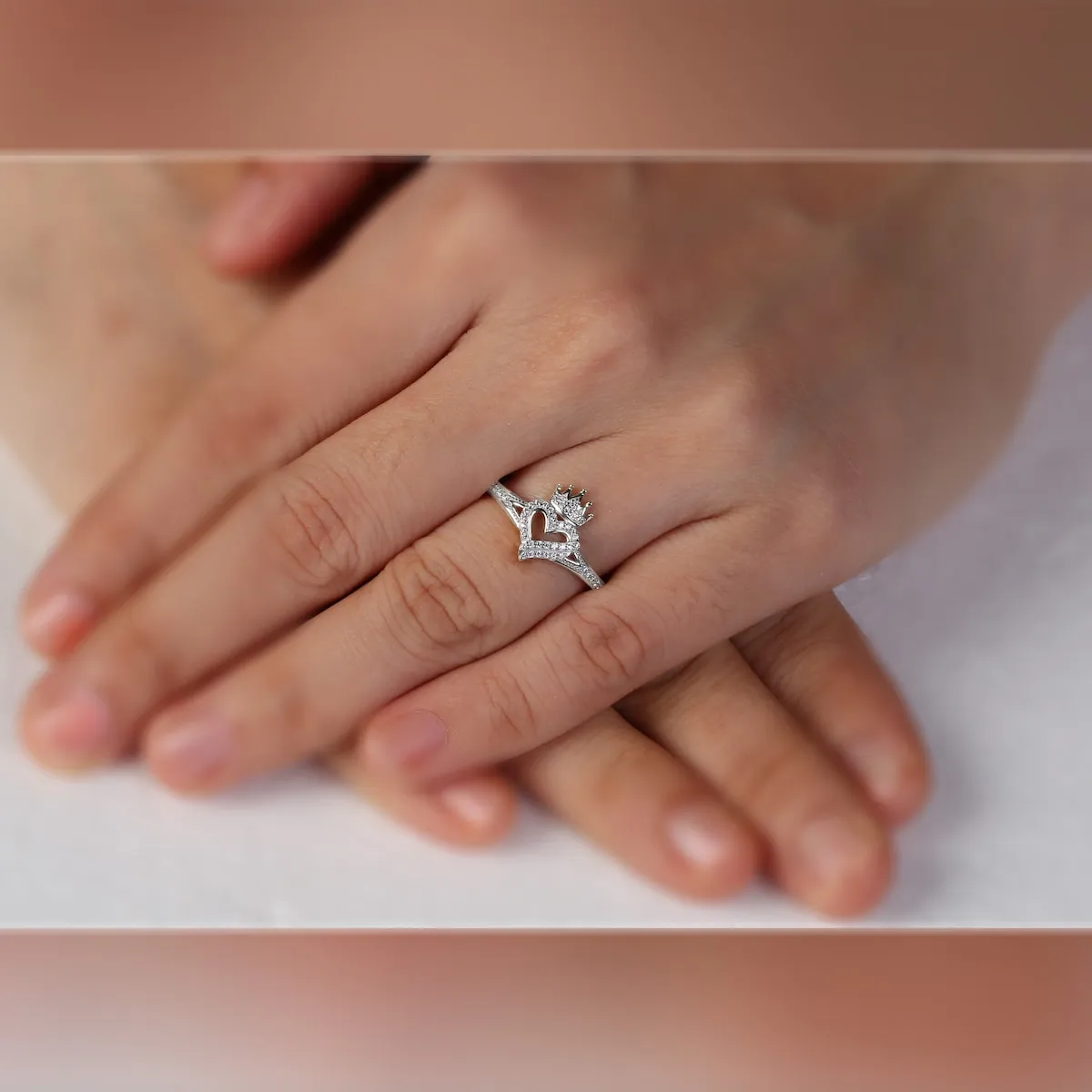 1/8ct TDW Diamond Crown and Heart Ring in 10k Gold sold by Zulily product image thumbnail 2
