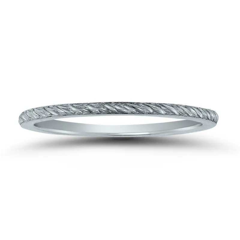 14K White Gold Thin 1mm Stackable Band with Classic Rope Knurl sold by Zulily
