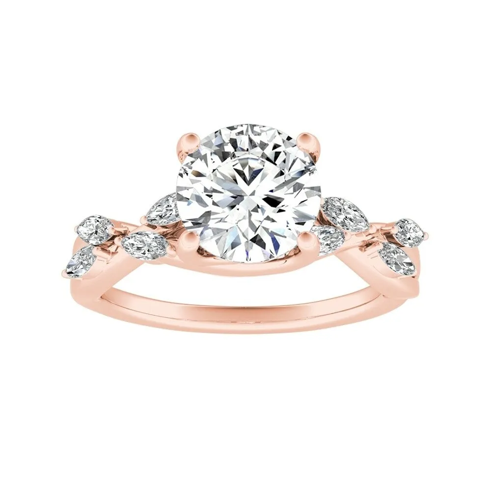 Auriya 14k Gold Vintage Floral 3ct Moissanite and 1/3ctw Marquise Diamond Engagement Ring sold by Zulily product image thumbnail 3