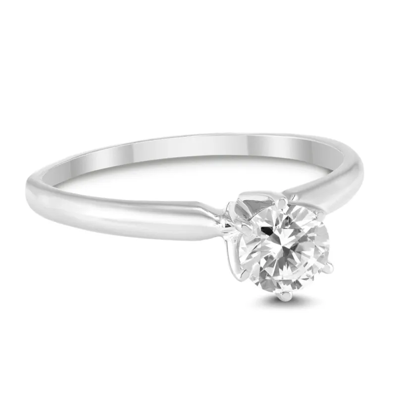 AGS Certified (J-K Color, SI1-SI2 Clarity) 3/8 Carat Round Diamond Solitaire Ring in 14K White Gold sold by Zulily