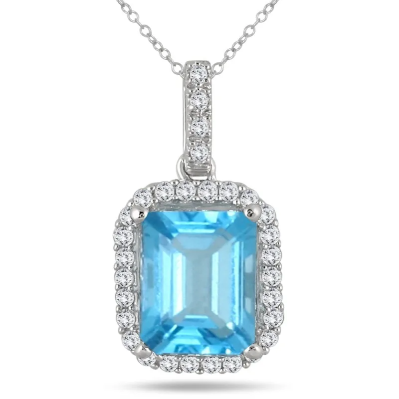 2.80 Carat Blue Topaz and Diamond Halo Pendant in 10K White Gold sold by Zulily