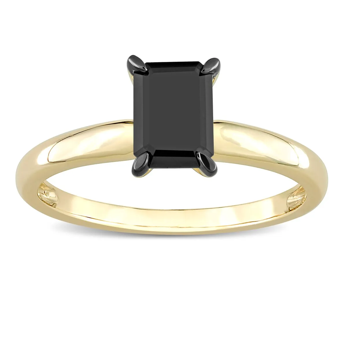 Miadora 1ct TDW Emerald-cut Black Diamond Solitaire Engagement Ring in 14k Yellow Gold sold by Zulily product image thumbnail 3