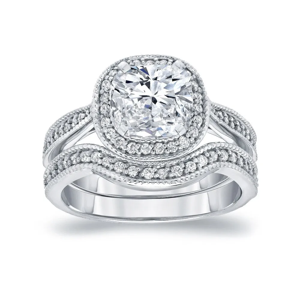 Auriya 14k Gold 1 1/2ctw Vintage Cushion-cut Halo Diamond Engagement Ring Set sold by Zulily
