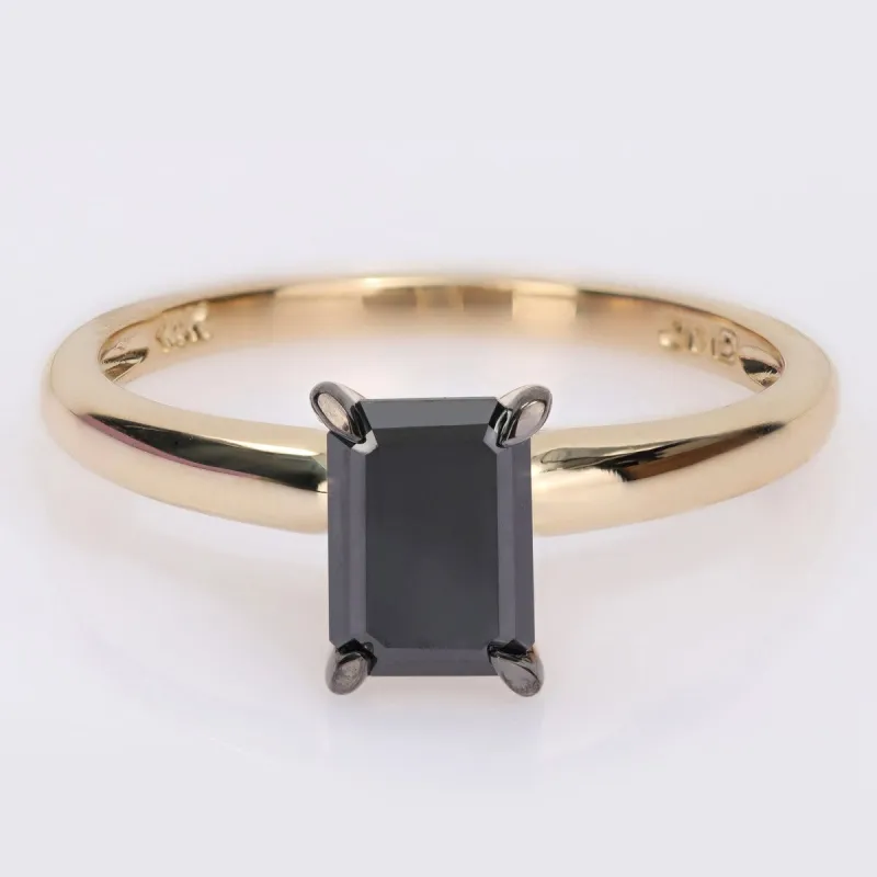 Miadora 1ct TDW Emerald-cut Black Diamond Solitaire Engagement Ring in 14k Yellow Gold sold by Zulily
