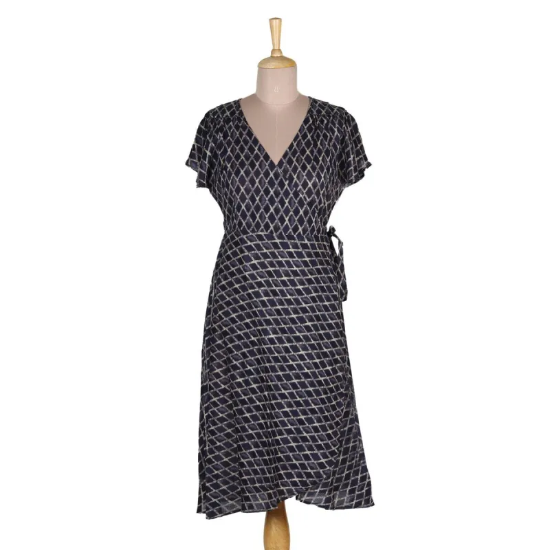 NOVICA Viscose wrap dress Creative Fusion in Indigo sold by Zulily