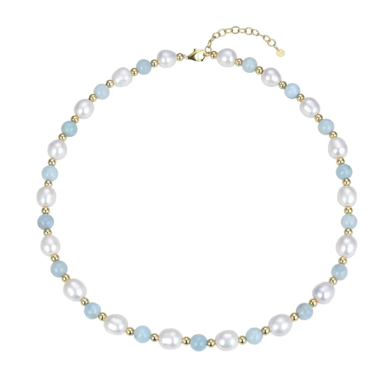 Gold Over Sterling Silver Aquamarine & Cultured Pearl Beaded Necklace sold by Zulily
