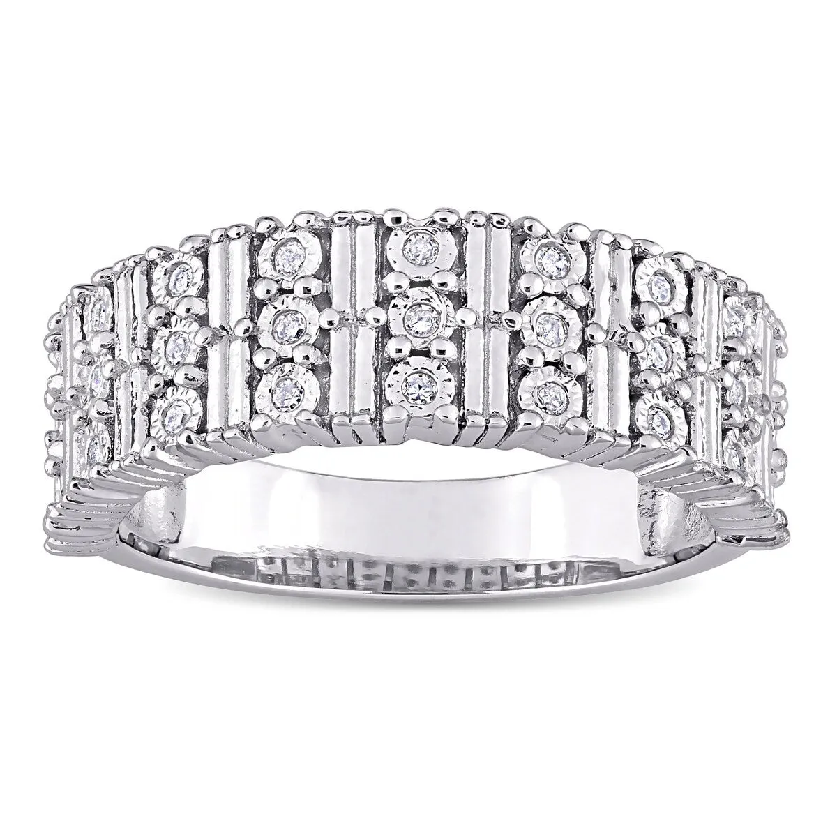Miadora Sterling Silver 1/6ct TDW Diamond Vintage Multi-Row Anniversary Wedding Band Ring sold by Zulily product image thumbnail 2