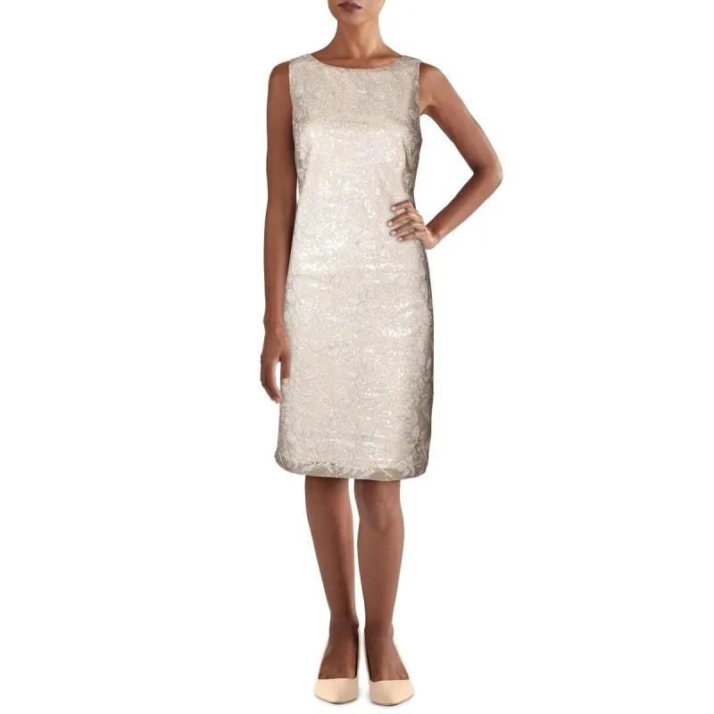 Ralph Lauren Women's Sequined Embroidered Floral Dress Beige Size 8 sold by Zulily