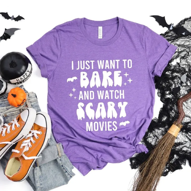 Bake and Watch Scary Movies Short Sleeve Tee sold by Zulily