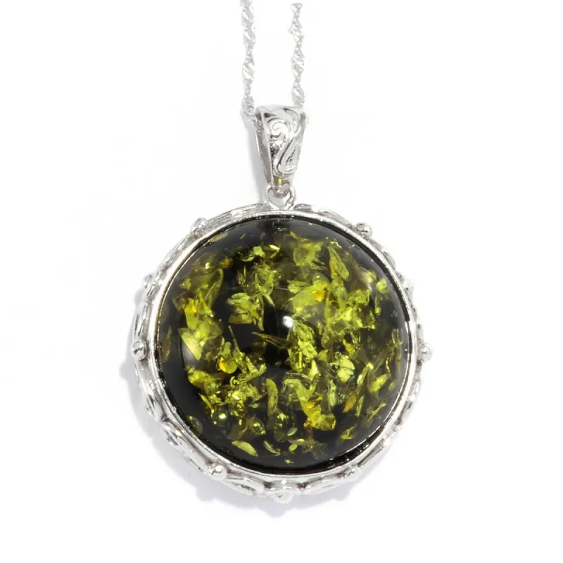 Sterling Silver Faux Amber Dome Chain Pendant Necklace made by Zulily
