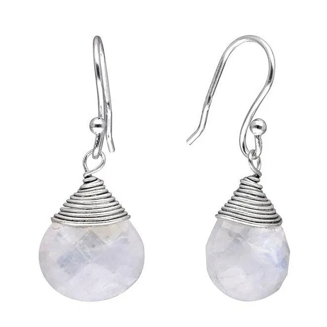 Rainbow Moonstone Sterling Silver Wire Wrap Dangle Drop Earrings - 1.1 x .4 sold by Zulily