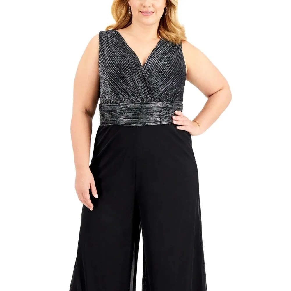 Connected Women's Metallic Wide Leg Cropped Jumpsuit Gray Size 18W sold by Zulily product image thumbnail 2