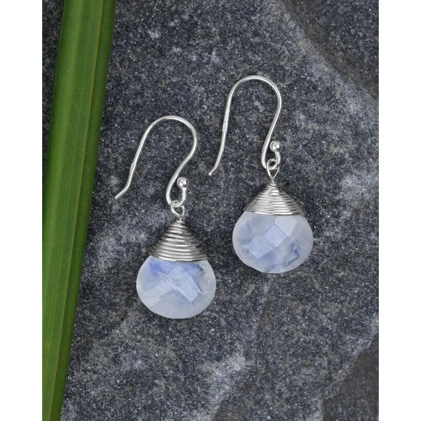 Rainbow Moonstone Sterling Silver Wire Wrap Dangle Drop Earrings - 1.1 x .4 sold by Zulily product image thumbnail 4