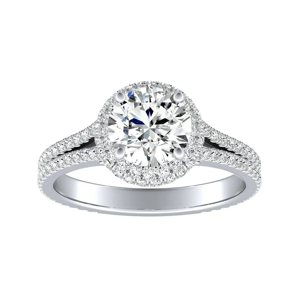Auriya 1ct Moissanite and 1/2ct TDW Halo Diamond Engagement Ring 14k Gold sold by Zulily