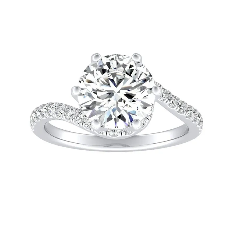 Auriya 14k Gold Bypass 3ct Round Moissanite and 1/3ctw Halo Diamond Engagement Ring sold by Zulily