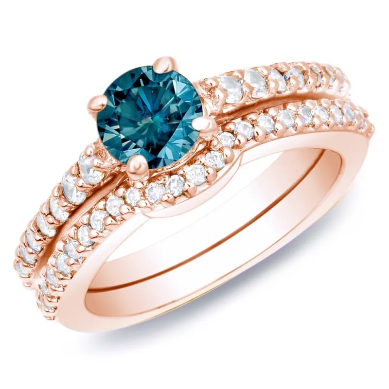 Auriya 14k Rose Gold 1ct TW Round Blue Diamond Engagement Ring Set sold by Zulily