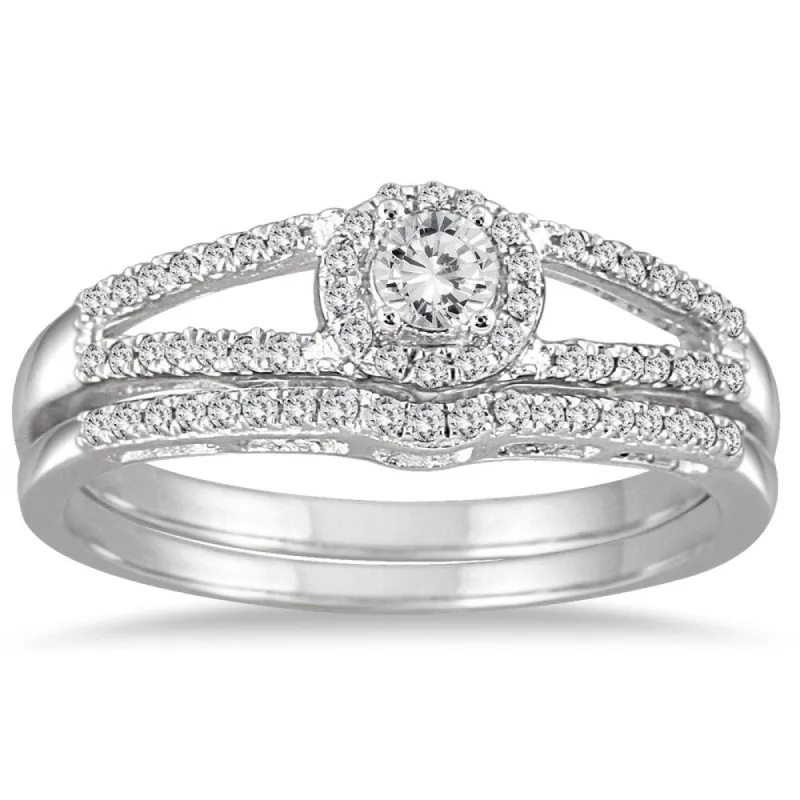 1/3 Carat TW Diamond Split Shank Bridal Set in 10K White Gold sold by Zulily
