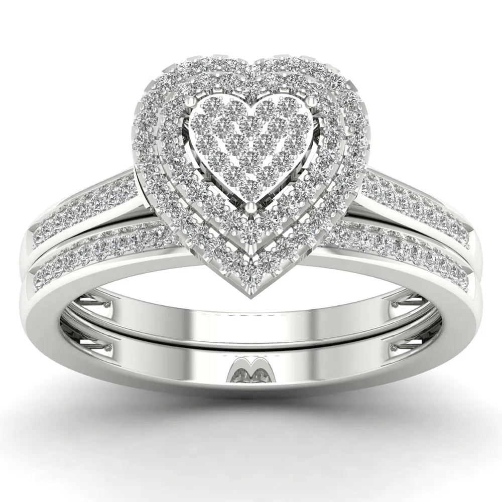 De Couer Silver 1/3 ct TDW Diamond Cluster Bridal Set sold by Zulily