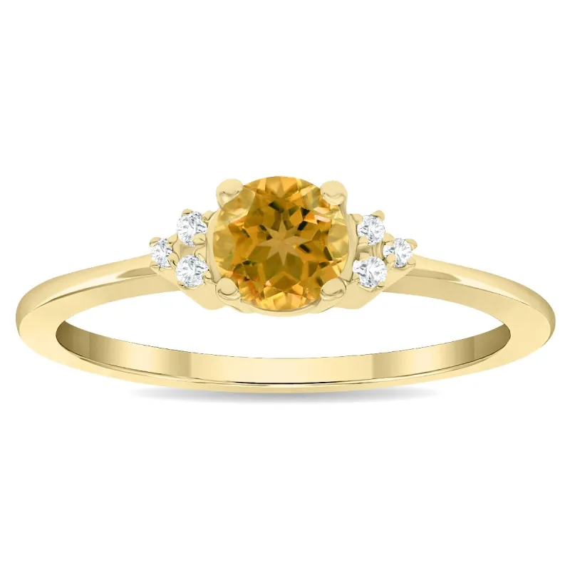Women's Round Shaped Citrine and Diamond Half Moon Ring in 10K Yellow Gold sold by Zulily