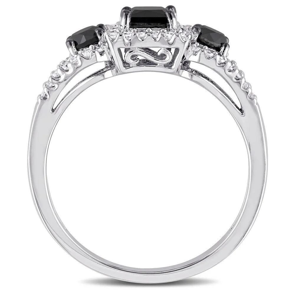 Miadora 10k White Gold 1ct TDW Black and White Diamond 3-stone Halo Ring sold by Zulily product image thumbnail 4