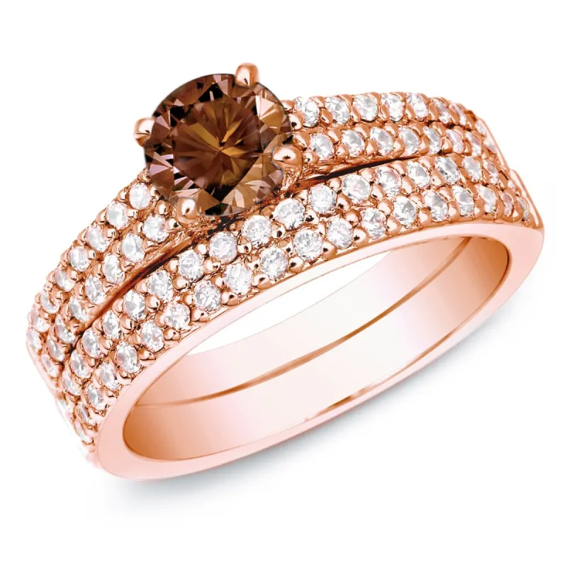 Auriya 14k Rose Gold 1 1/2ctw Double Pave Brown Diamond Engagement Ring Set sold by Zulily