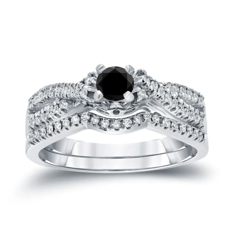 Auriya Braided 1/2ctw Halo Black Diamond Engagement Ring Set 14k Gold sold by Zulily